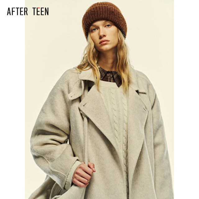 AT「摩登都市｜实用主义」羊毛翻领一衣多搭中长款双面呢挎包大衣