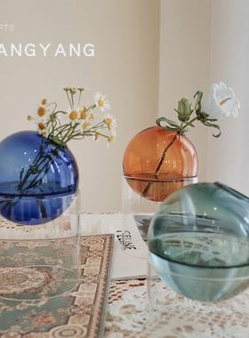 北欧彩色玻璃花瓶简约创意桌面摆件球形水培装饰摆件插花泡泡球形