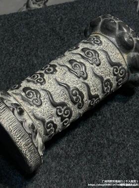 盆底茶室公仿古会所桌面摆件圆柱青石玄关花盆装饰祥云石雕造景