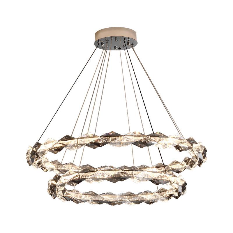 客厅吊灯现代简约大气家用北欧轻奢水晶圆环高档别墅复式楼大吊灯 - 图3