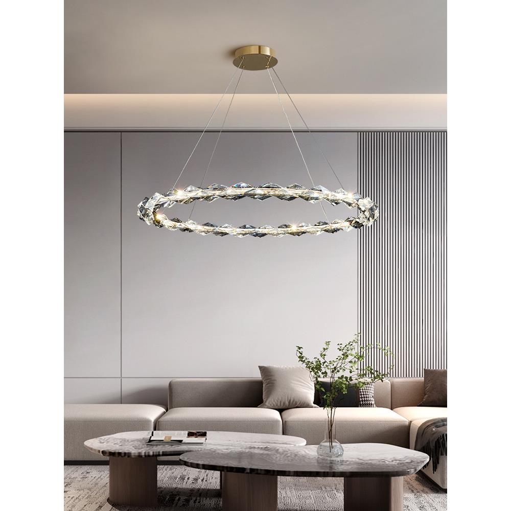 客厅吊灯现代简约大气家用北欧轻奢水晶圆环高档别墅复式楼大吊灯 - 图2