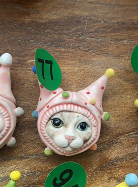 德文手绘陶瓷冰箱贴无 毛猫帽子宠物衣服陶瓷项链手工DIY陶瓷饰品