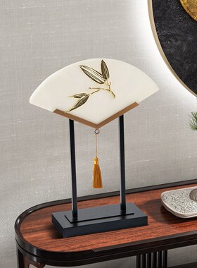 新中式禅意扇形摆件书房客厅玄关办公桌茶室酒店样板房间软装饰品