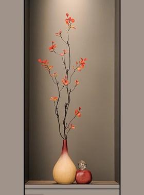 石来运转陶e瓷花瓶迎客松入门玄关壁龛细高摆件高级感客厅装饰品