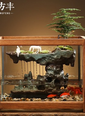 假山流水喷泉摆件招财客厅桌面鱼缸陶瓷转运生财景观循环流水养鱼