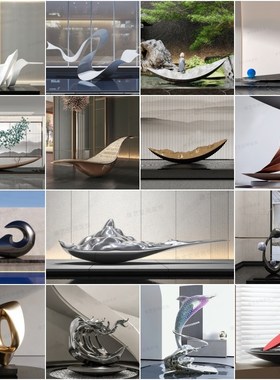 户外大型不锈钢抽象雕塑定制发光水景观售楼处广场地标艺术摆件