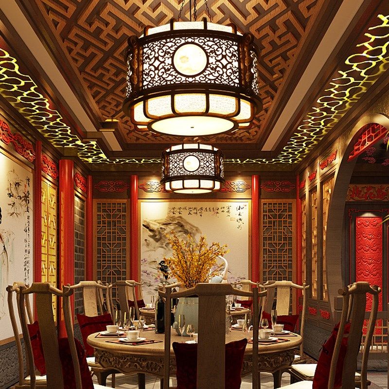 仿古中式吊灯饭店实木中国风古典羊皮灯茶楼包厢过道工程定制灯具,淘宝优惠券,粉丝福利购,淘宝优惠卷
