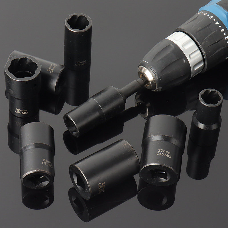 受损生锈螺母轮胎螺丝取q出器拆卸工具1/2防滑套筒头汽修反牙螺旋 - 图0