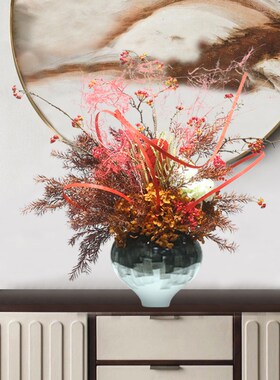 新中式渐变色手工陶瓷花器花艺绿植组合酒店前台玄关餐桌装饰摆件