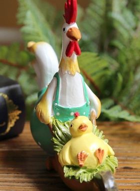 儿童房装饰田园鸡妈妈推小鸡树脂卡哇伊礼物阳台装饰店铺橱窗摆件