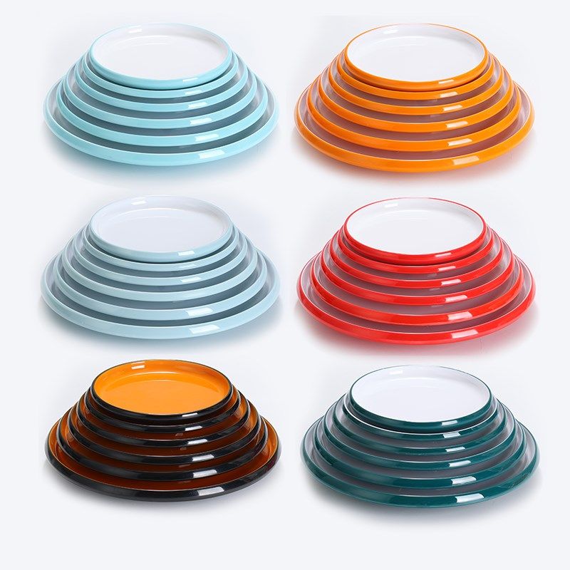 100个装密胺盘子双色宴席餐具饭店烧烤菜盘小炒凉菜盘火锅圆形盘,淘宝优惠券,粉丝福利购,淘宝优惠卷