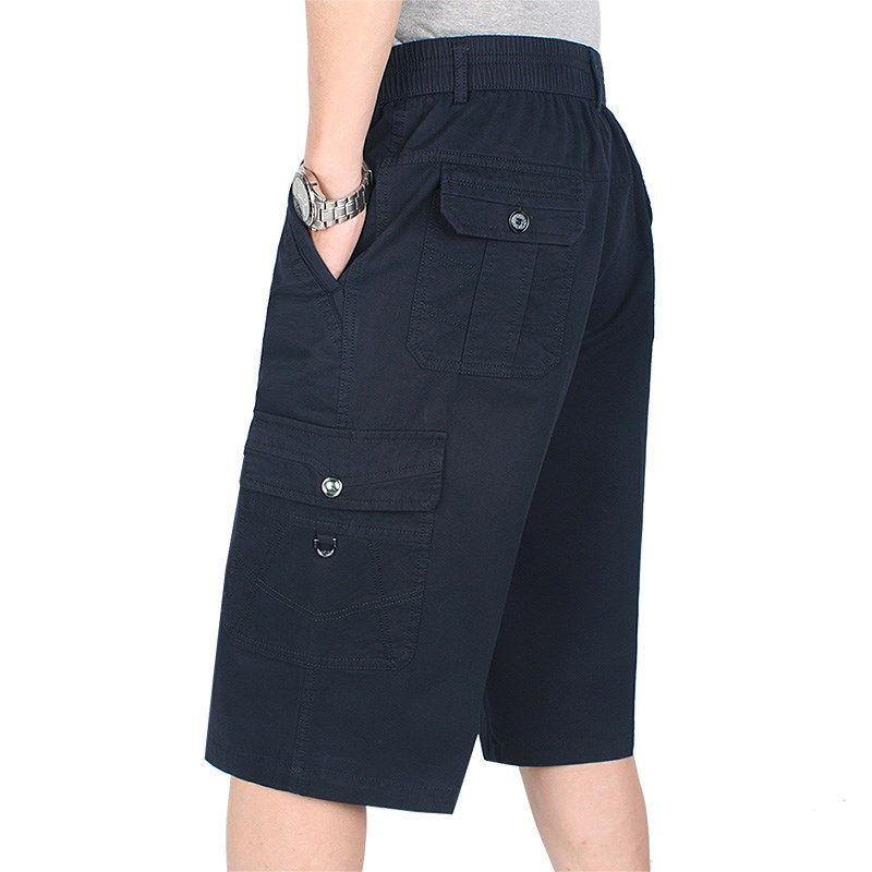 纯棉松紧腰多口袋七分裤中老年男士宽松夏季薄款短裤爸爸休闲中裤,淘宝优惠券,粉丝福利购,淘宝优惠卷