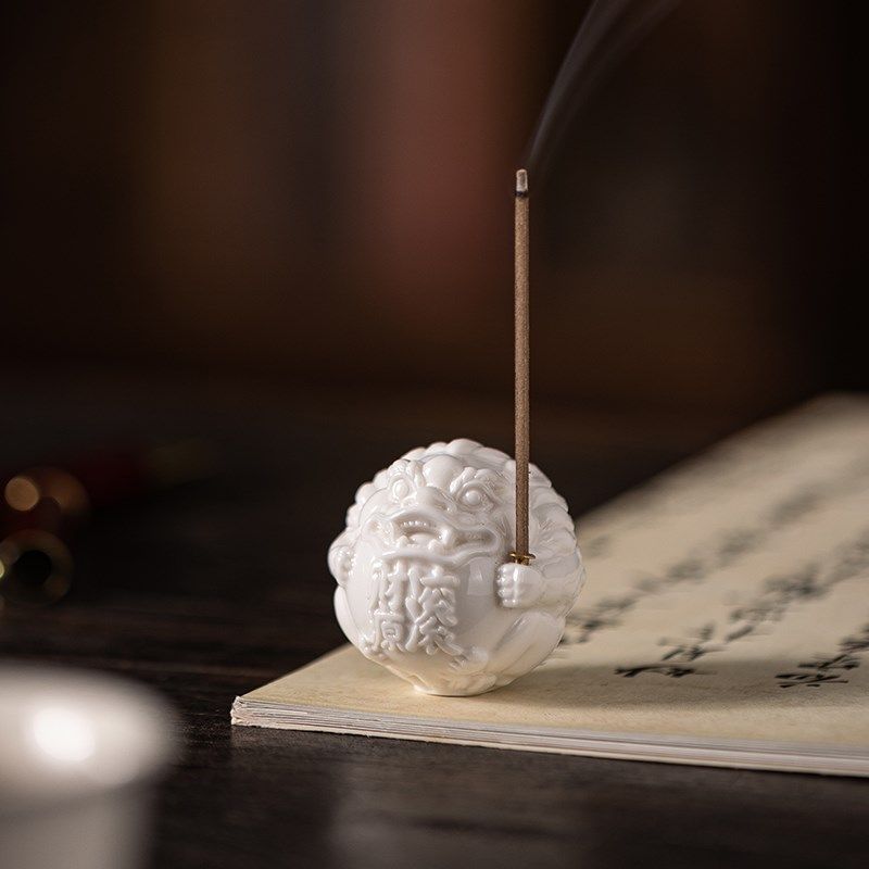 国风招财貔貅香插白瓷香炉家用室内檀香线香插香香座香托茶室摆件,淘宝优惠券,粉丝福利购,淘宝优惠卷
