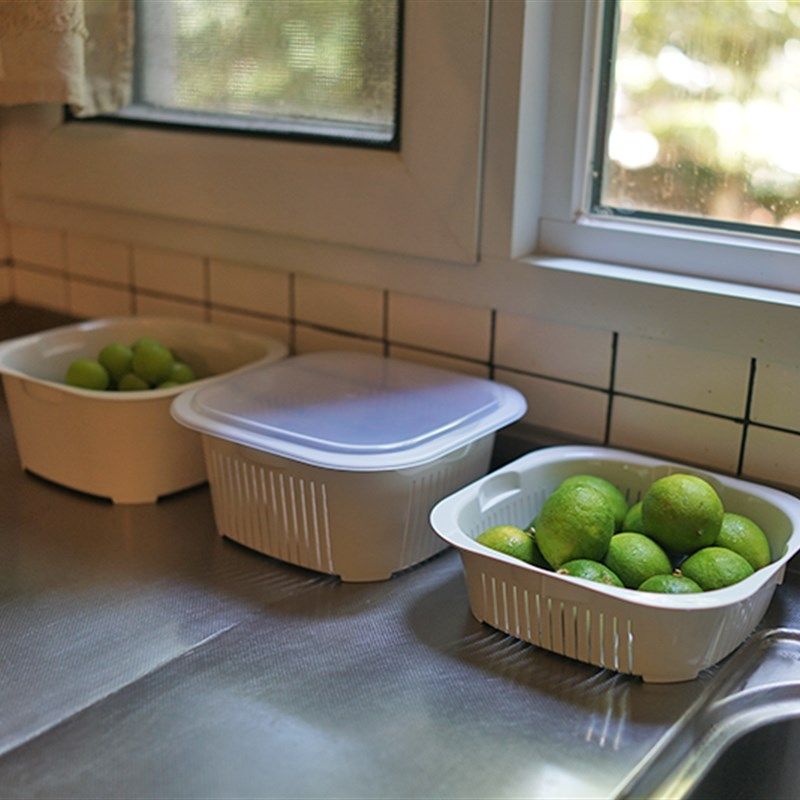 朴房 简约沥水篮三件套 洗菜厨房收纳筐水果蔬菜篮淘米霜山带盖子,淘宝优惠券,粉丝福利购,淘宝优惠卷