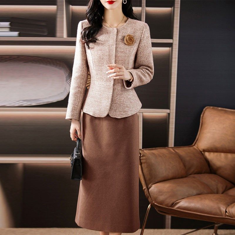 大码女装毛呢套装女秋冬2024年新款气质修身显瘦过膝两件套裙装潮,淘宝优惠券,粉丝福利购,淘宝优惠卷