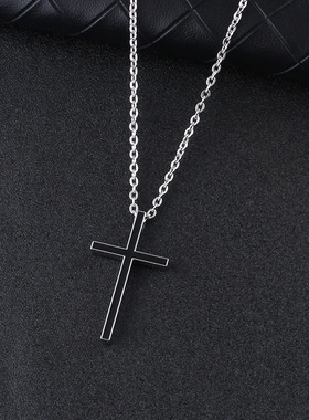 男士项链欧美嘻哈个性简约黑色十字架吊坠百搭配饰潮流挂件饰品