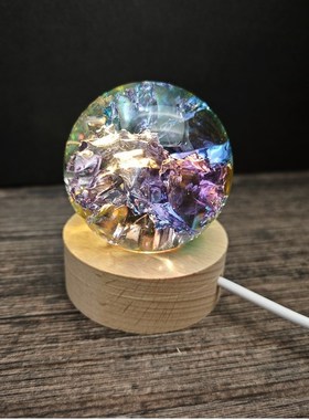 家居装饰玻璃球h摆件茶盘摆件炫彩冰花球鱼缸假山流水幻彩冰裂球
