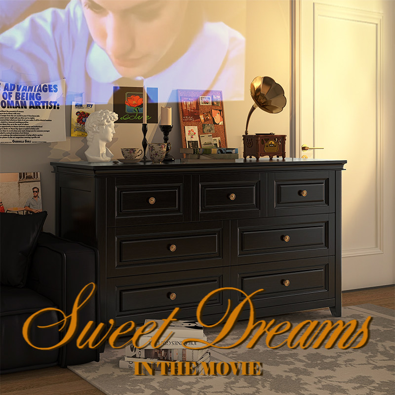 美式实木斗柜主卧床尾柜子靠墙黑色复古五六斗柜小立柜储物收纳柜,淘宝优惠券,粉丝福利购,淘宝优惠卷