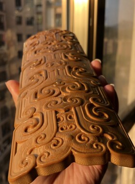 老玉竹雕刻青铜纹 茶则臂搁 欣赏收藏文房雅器腕枕礼品摆件