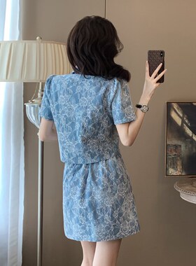 新中式时尚休闲减龄套装女夏季新款国风盘扣短袖半身裙短裙两件套