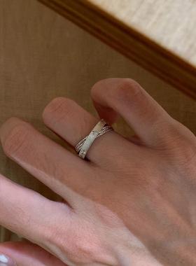 爆闪拉丝双环星芒戒指女款