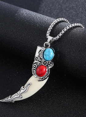 钛钢男女通用复古霸气狼牙项链