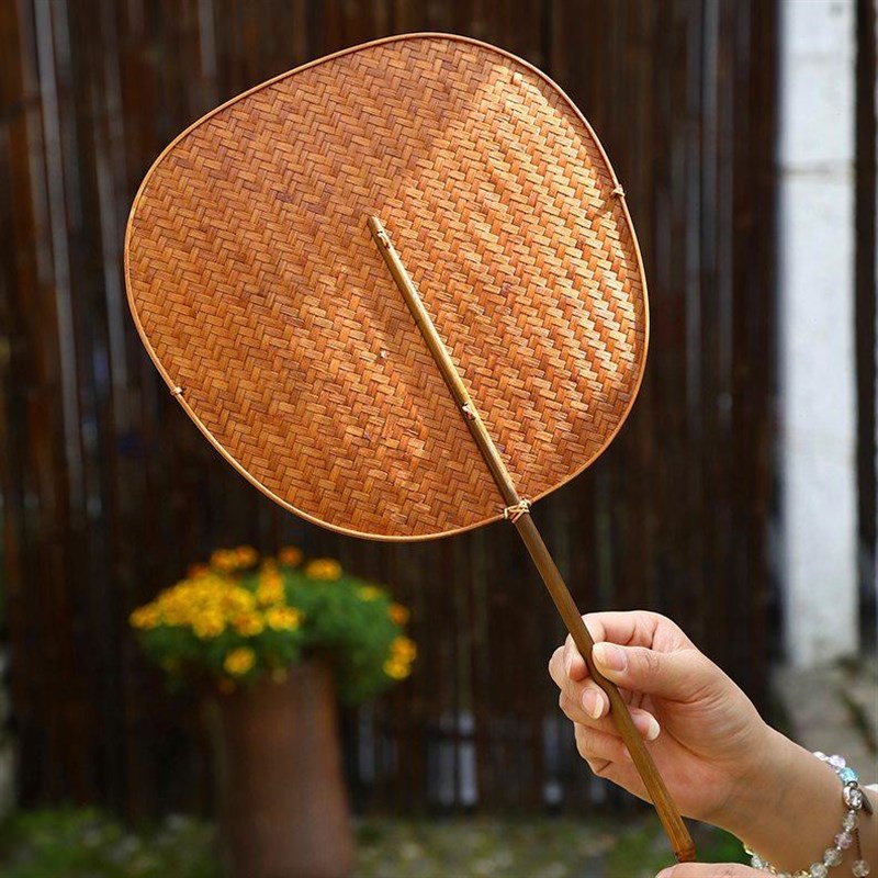 竹编团扇手工扇中式复古大漆腰扇长柄纳凉蒲扇汉服古风Z复刻青蓖 - 图2