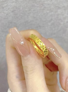 碎碎金戒指男女时尚爆闪真金x包银素圈碎碎冰指环情侣对戒送女友