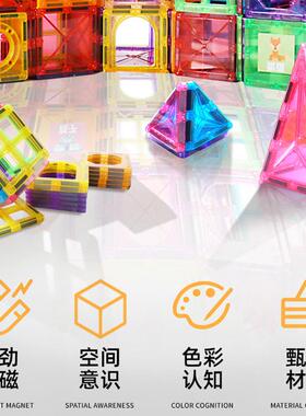 磁力片儿童益智早教玩具小学生趣味磁性磁铁积木拼装散片套装钻面