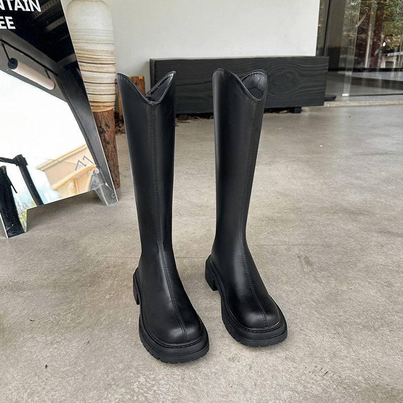 显腿直！欧美胖mm显瘦大筒围粗跟V口方头长筒靴女秋冬骑士靴,淘宝优惠券,粉丝福利购,淘宝优惠卷
