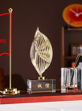 水晶笔筒办公室男士纪念品艺术摆件老师办公桌摆件饰品商务风