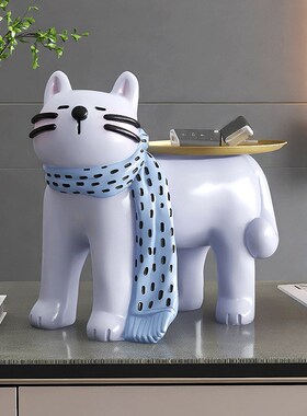 可爱猫入户鞋柜玄关放钥匙摆件家居饰品客厅桌面托盘新家乔迁礼物