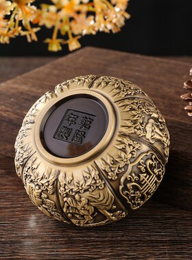 黄铜家用室内南瓜香炉茶道装饰精雕带盖防风檀香炉香插香道熏香炉