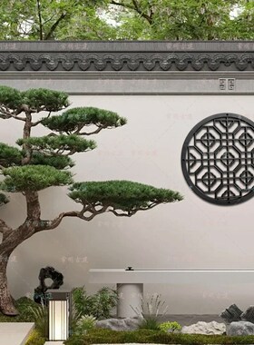 80大号圆形透窗新中式树脂一体仿古浮雕墙面装饰塑料窗花围墙挂件