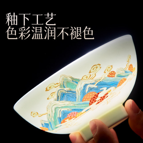 中式餐具瑞鹿呈祥景德镇碗碟套装家用高档乔迁婚庆礼品骨瓷碗碟盘 - 图0