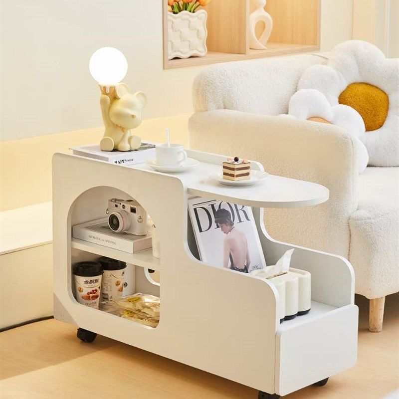 奶油风沙发边柜侧边柜边几客厅落地摆件茶几床头可移动收纳小推车,淘宝优惠券,粉丝福利购,淘宝优惠卷