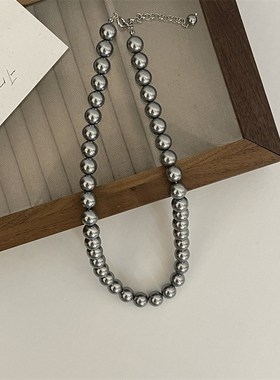清冷气质高级感灰色珍珠项链女 小众设计法式复古简约百搭锁骨链