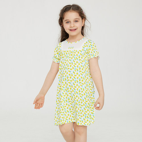 女童睡裙夏季竹纤维短袖薄款公主风儿童睡衣宝宝小女孩大童冰丝款 - 图0