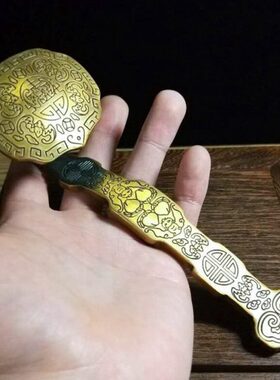 纯铜如意摆件黄铜材质小号福寿如意家居装饰工艺品招财聚福寿如意