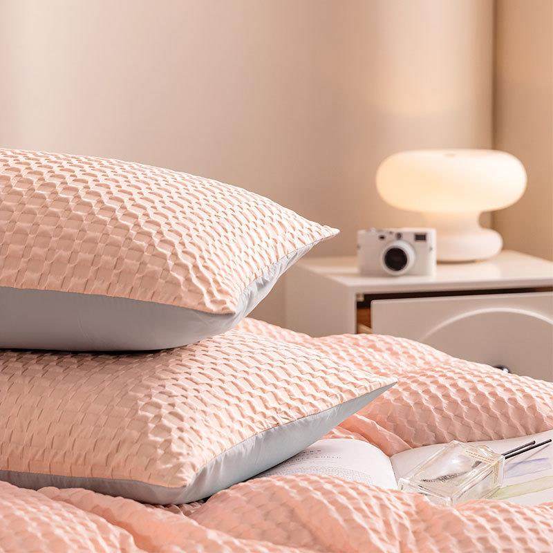 新款水洗棉立体提花双拼四件套学生宿舍三件套家用套件高颜值床品,淘宝优惠券,粉丝福利购,淘宝优惠卷