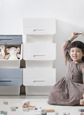 34L塑料收纳箱3个装儿童玩具斜口翻盖家用收纳盒储物柜整理箱