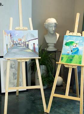 直销松木画架1.45/1.72米实木素描画架展示架画板架原木色批