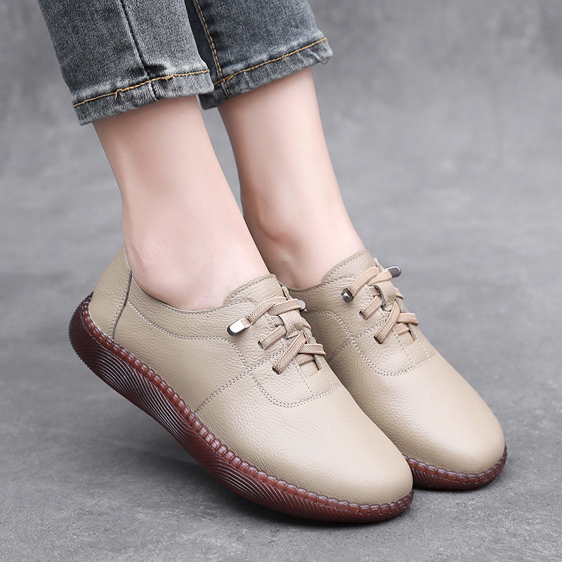 真皮休闲妈妈鞋一脚蹬单鞋平底中老年软底女鞋舒适牛筋底防滑皮鞋,淘宝优惠券,粉丝福利购,淘宝优惠卷