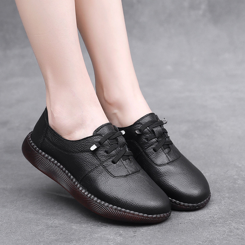 真皮休闲妈妈鞋一脚蹬单鞋平底中老年软底女鞋舒适牛筋底防滑皮鞋,淘宝优惠券,粉丝福利购,淘宝优惠卷