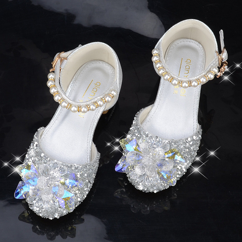 儿童水晶鞋水钻银色公主鞋女童亮片鞋主持钢琴表演出小女孩高跟鞋,淘宝优惠券,粉丝福利购,淘宝优惠卷