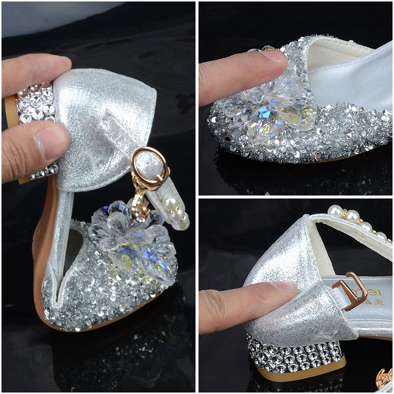 儿童水晶鞋水钻银色公主鞋女童亮片鞋主持钢琴表演出小女孩高跟鞋,淘宝优惠券,粉丝福利购,淘宝优惠卷