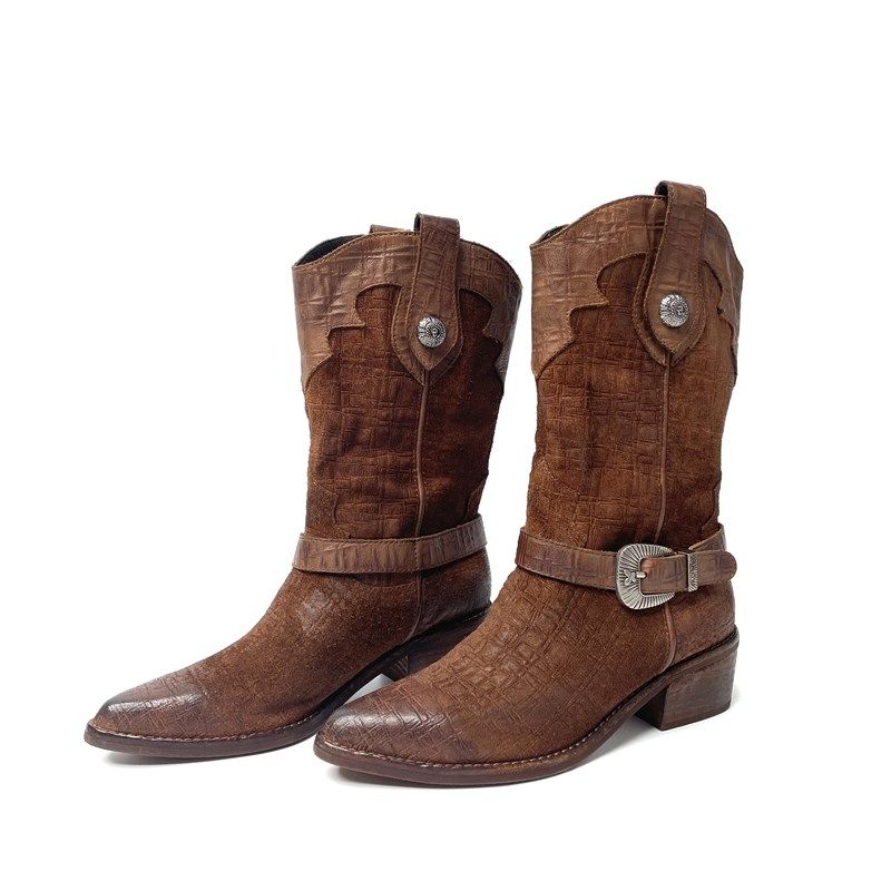 复古做旧小众设计皮带扣尖头手工粗跟套筒V口美拉德风中筒靴981-7,淘宝优惠券,粉丝福利购,淘宝优惠卷