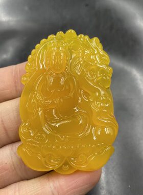 天然绿玉髓降龙观音吊坠 男款大号黄玛瑙观音牌子 黄色玉观音