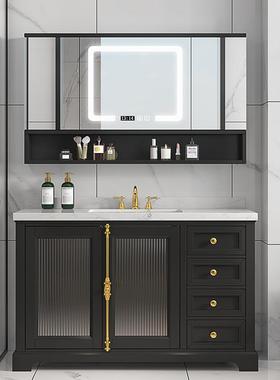 美式轻奢洗漱台2022新品实木烤漆浴室柜组合简约卫生间洗手台岩板