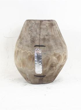 销售复古风家居民宿客厅做旧插花实木装饰花瓶摆件拍摄道具